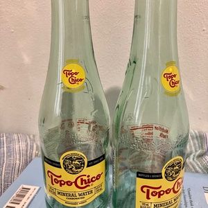 Topo Chico Bottles Set of 2, green glass , mini bottles, empty